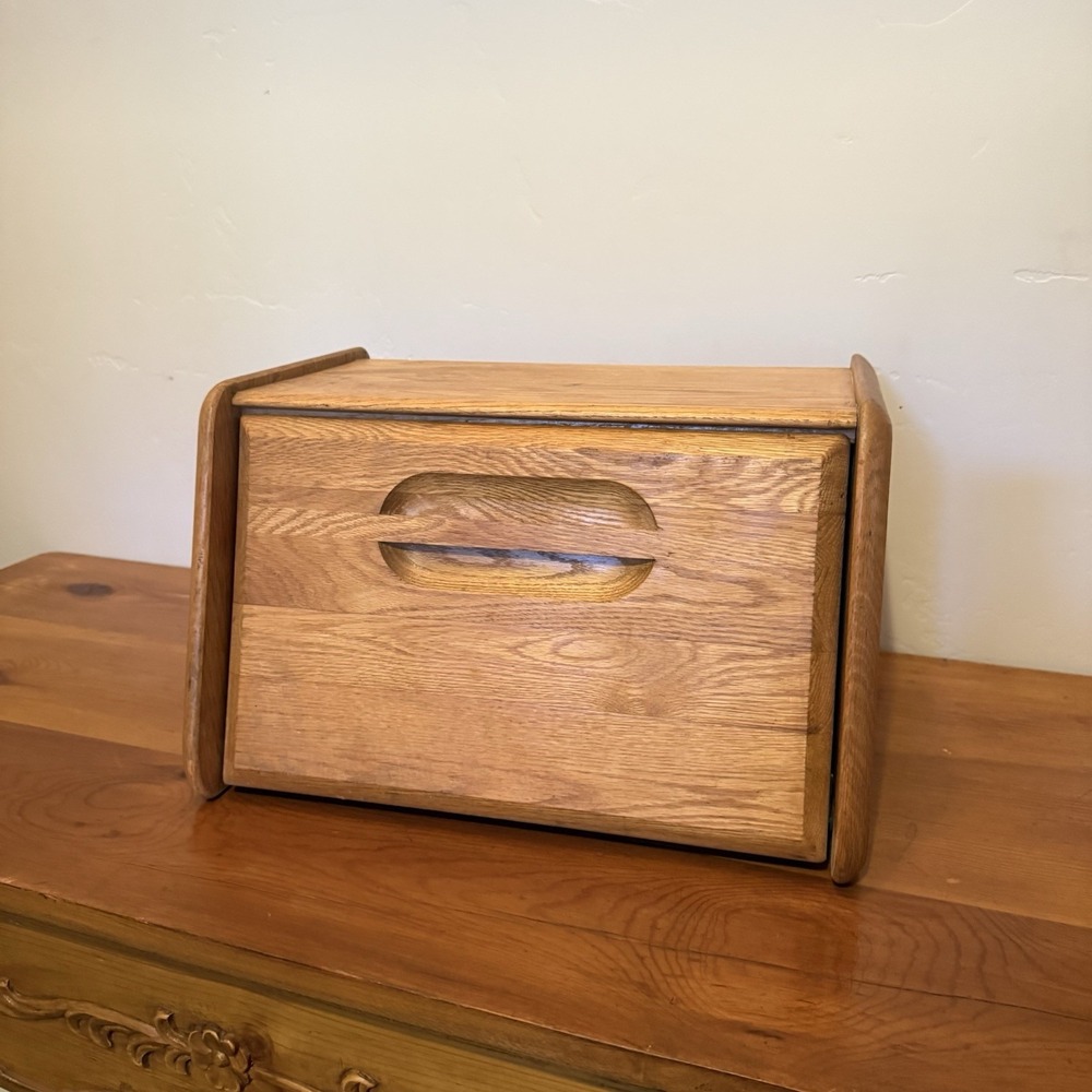 Vintage Hinge Front Solid Oak Breadbox Cutting Board